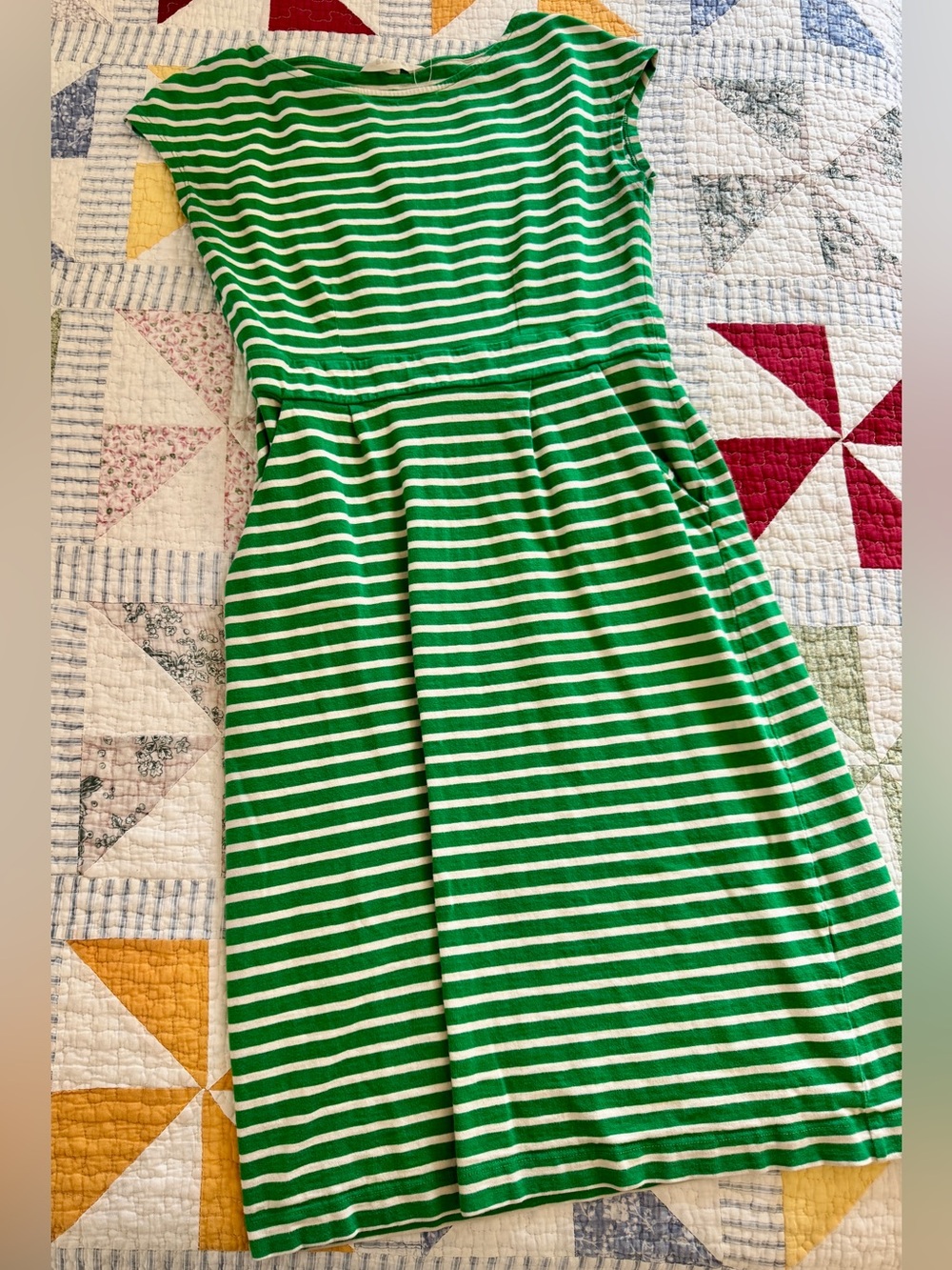 Green and White BODEN Striped Casual Dress